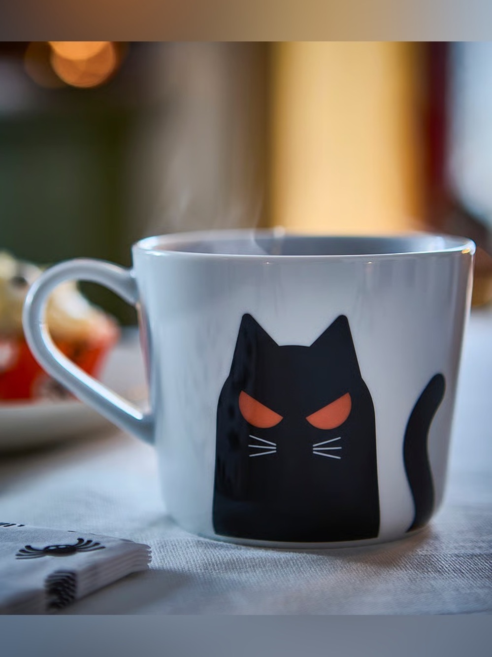 Cat Mug - Black Cat Design, White Mug